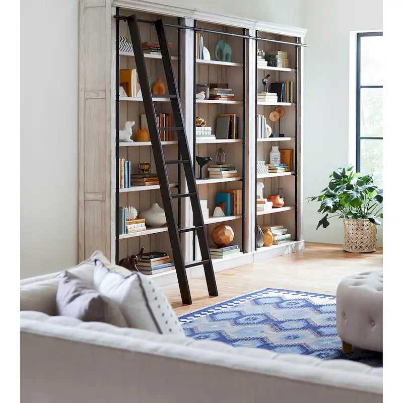 Avondale 8' Tall Bookcase Wall With Ladder, Storage Organizer, Display Shelf for Office, Brown - 120 W x 94 H x 15 D
