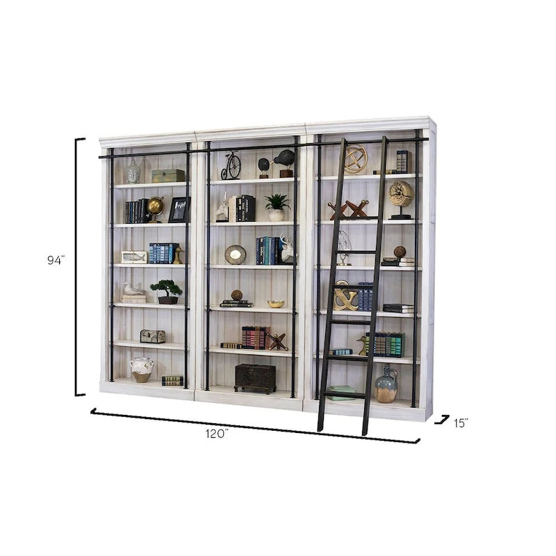 Avondale 8' Tall Bookcase Wall With Ladder, Storage Organizer, Display Shelf for Office, Brown - 120 W x 94 H x 15 D