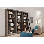 Avondale 8' Tall Bookcase Wall With Ladder, Storage Organizer, Display Shelf for Office, Brown - 120 W x 94 H x 15 D
