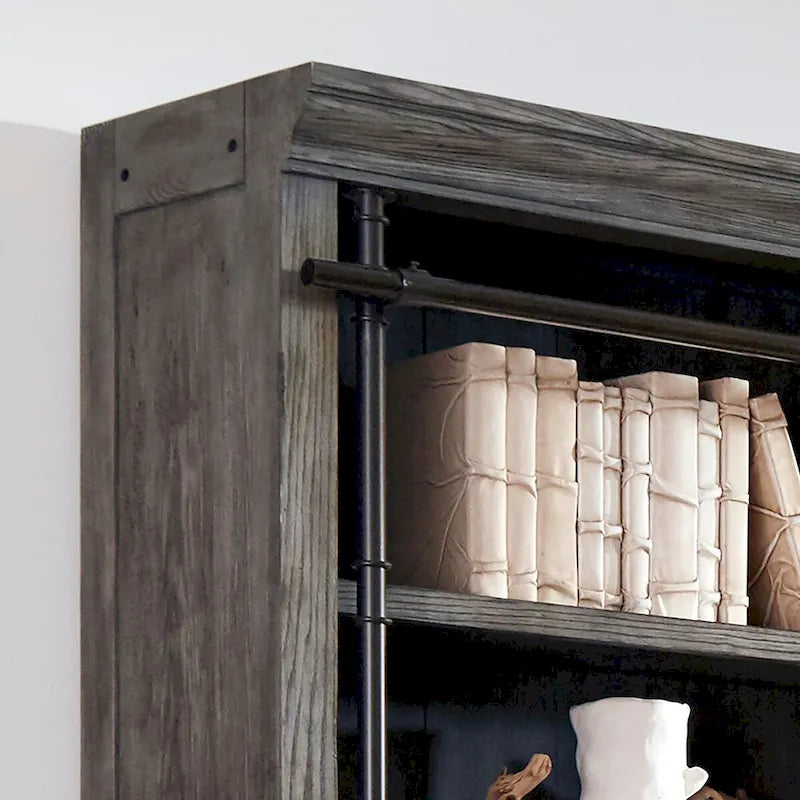 Avondale 8' Tall Bookcase Wall With Ladder, Storage Organizer, Display Shelf for Office, Brown - 120 W x 94 H x 15 D