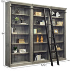 Avondale 8' Tall Bookcase Wall With Ladder, Storage Organizer, Display Shelf for Office, Brown - 120 W x 94 H x 15 D