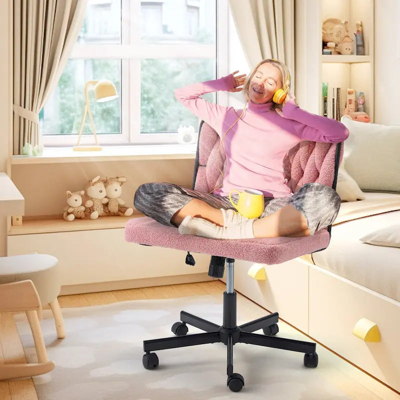 EROMMY Cross Legged Office ChairArmless Criss Cross Chair with WheelsHeight Adjustable for Office, Bedroom, Living Room - N/A