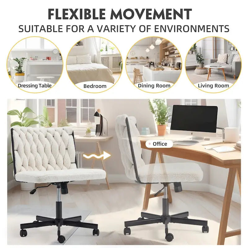 EROMMY Cross Legged Office ChairArmless Criss Cross Chair with WheelsHeight Adjustable for Office, Bedroom, Living Room - N/A