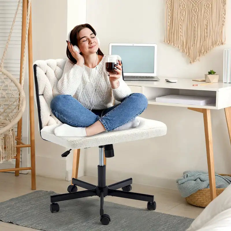 EROMMY Cross Legged Office ChairArmless Criss Cross Chair with WheelsHeight Adjustable for Office, Bedroom, Living Room - N/A
