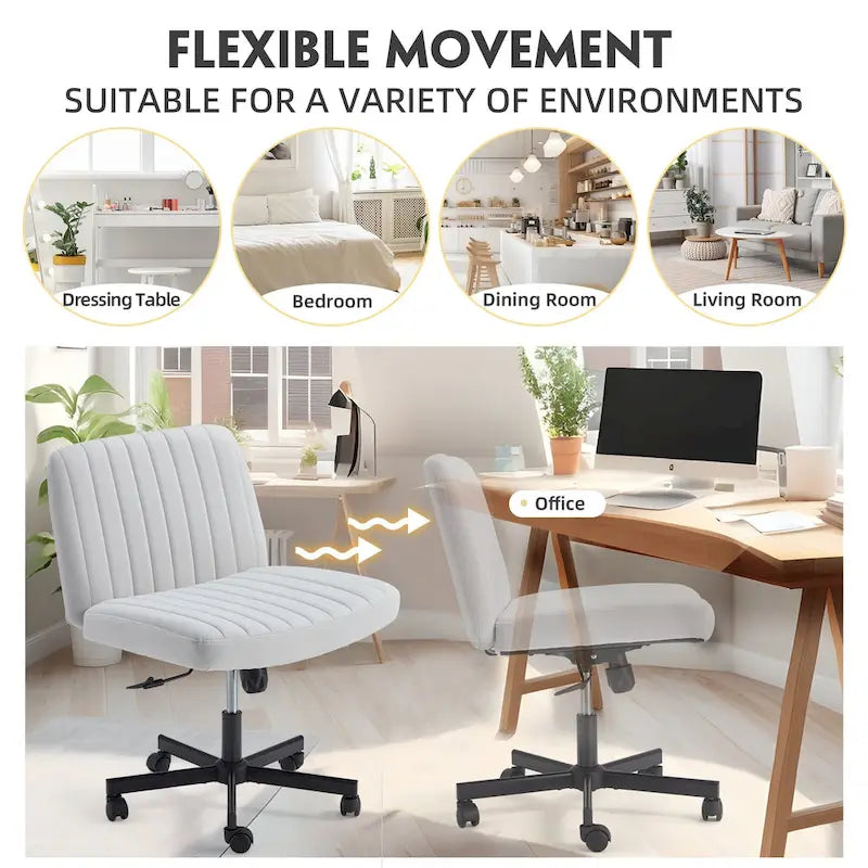 EROMMY Cross Legged Office ChairArmless Criss Cross Chair with WheelsHeight Adjustable for Office, Bedroom, Living Room - N/A