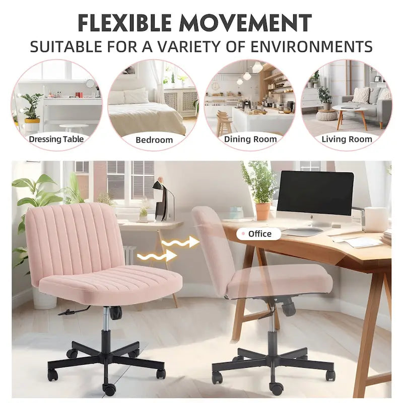 EROMMY Cross Legged Office ChairArmless Criss Cross Chair with WheelsHeight Adjustable for Office, Bedroom, Living Room - N/A