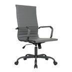 Harris Ribbed Leather Adjustable High-Back Office Swivel Chair in Black Metal Frame for Home Conference Desk Computer Chair