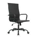 Harris Ribbed Leather Adjustable High-Back Office Swivel Chair in Black Metal Frame for Home Conference Desk Computer Chair