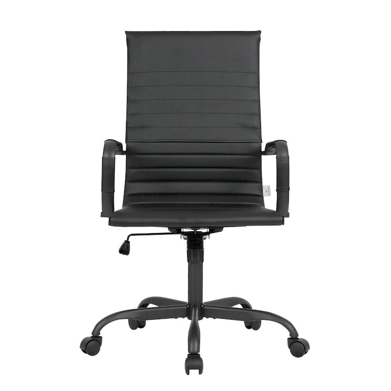 Harris Ribbed Leather Adjustable High-Back Office Swivel Chair in Black Metal Frame for Home Conference Desk Computer Chair