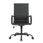 Harris Ribbed Leather Adjustable High-Back Office Swivel Chair in Black Metal Frame for Home Conference Desk Computer Chair