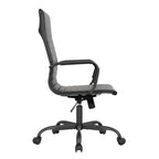 Harris Ribbed Leather Adjustable High-Back Office Swivel Chair in Black Metal Frame for Home Conference Desk Computer Chair