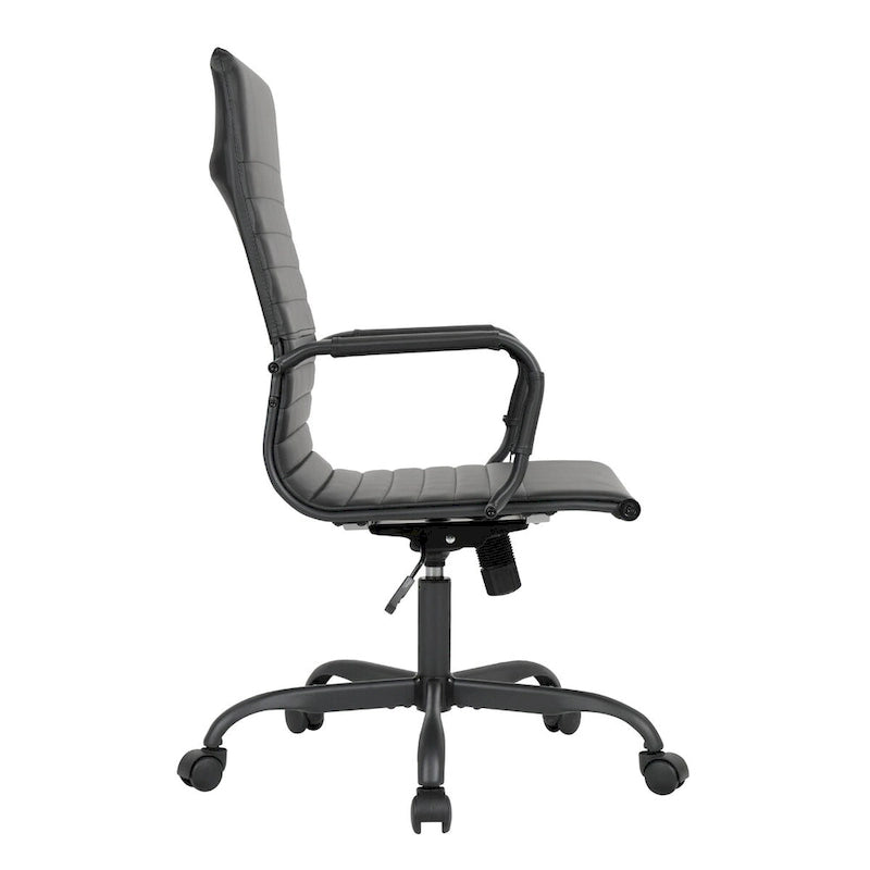 Harris Ribbed Leather Adjustable High-Back Office Swivel Chair in Black Metal Frame for Home Conference Desk Computer Chair