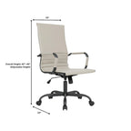 Harris Ribbed Leather Adjustable High-Back Office Swivel Chair in Black Metal Frame for Home Conference Desk Computer Chair