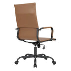 Harris Ribbed Leather Adjustable High-Back Office Swivel Chair in Black Metal Frame for Home Conference Desk Computer Chair