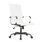 Harris Ribbed Leather Adjustable High-Back Office Swivel Chair in Black Metal Frame for Home Conference Desk Computer Chair