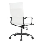 Harris Ribbed Leather Adjustable High-Back Office Swivel Chair in Black Metal Frame for Home Conference Desk Computer Chair