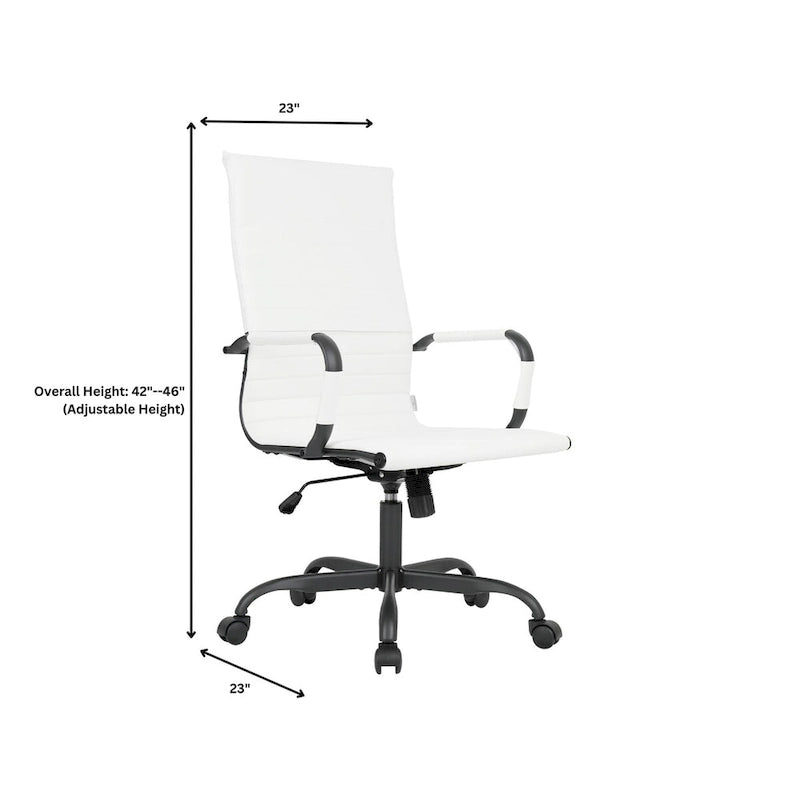 Harris Ribbed Leather Adjustable High-Back Office Swivel Chair in Black Metal Frame for Home Conference Desk Computer Chair