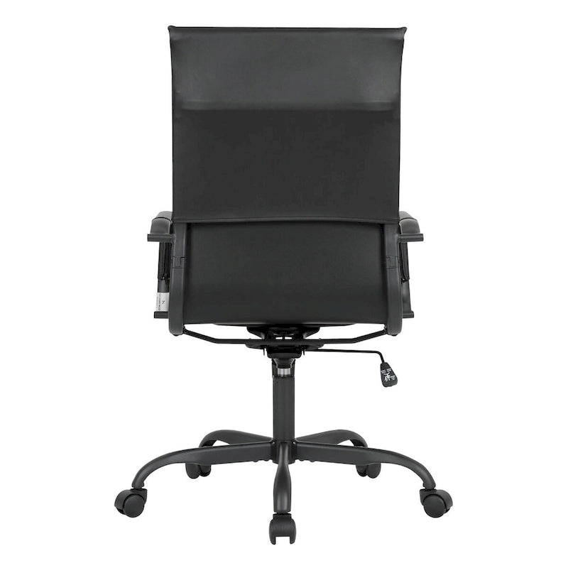 Harris Ribbed Leather Adjustable High-Back Office Swivel Chair in Black Metal Frame for Home Conference Desk Computer Chair