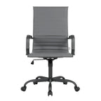 Harris Ribbed Leather Adjustable High-Back Office Swivel Chair in Black Metal Frame for Home Conference Desk Computer Chair