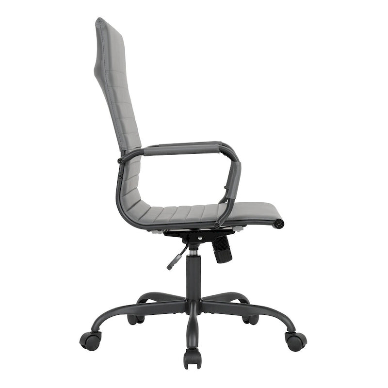 Harris Ribbed Leather Adjustable High-Back Office Swivel Chair in Black Metal Frame for Home Conference Desk Computer Chair