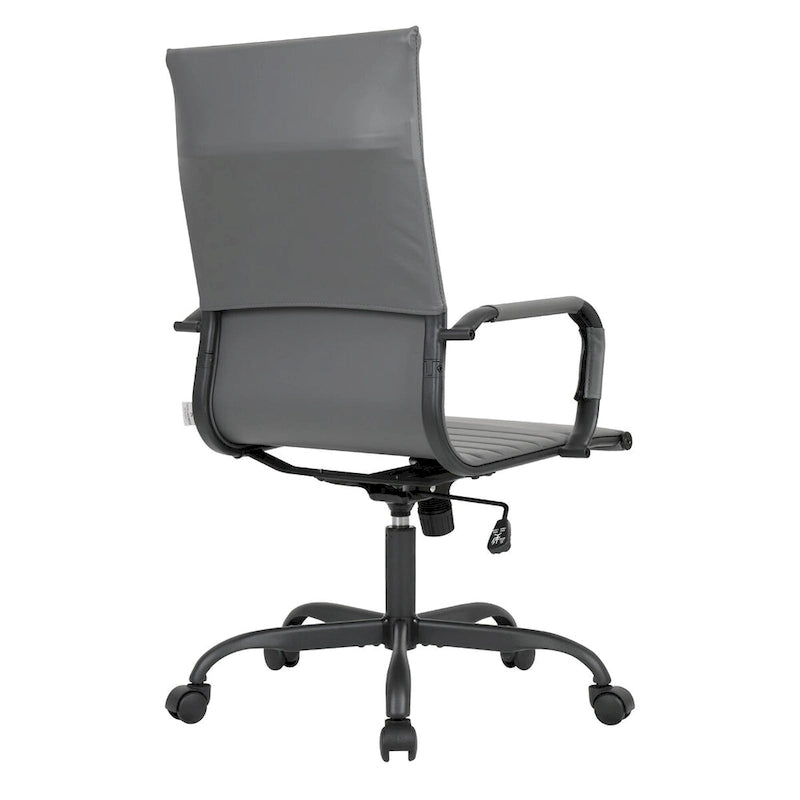 Harris Ribbed Leather Adjustable High-Back Office Swivel Chair in Black Metal Frame for Home Conference Desk Computer Chair