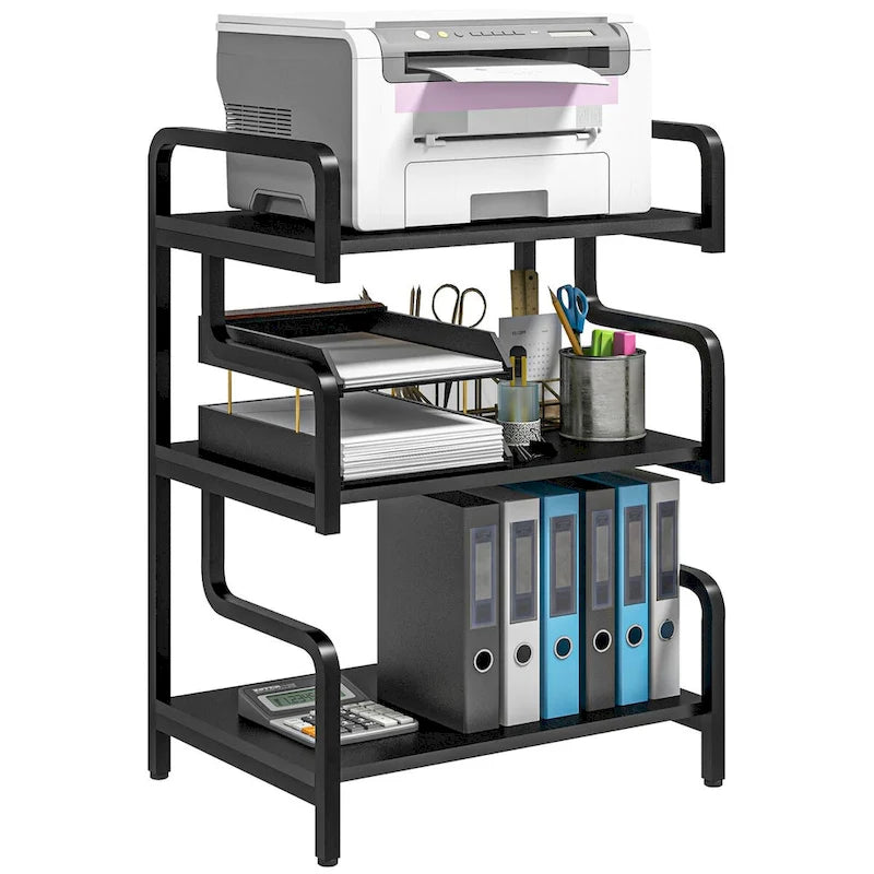 HOMCOM 3-Tier Printer Stand with Storage, Industrial Metal Printer Table for Home Office, Multi-purpose Rack Shelf