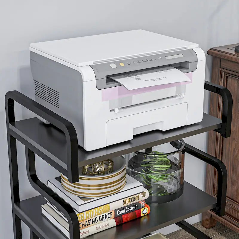 HOMCOM 3-Tier Printer Stand with Storage, Industrial Metal Printer Table for Home Office, Multi-purpose Rack Shelf