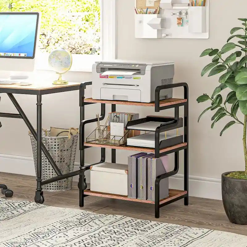 HOMCOM 3-Tier Printer Stand with Storage, Industrial Metal Printer Table for Home Office, Multi-purpose Rack Shelf
