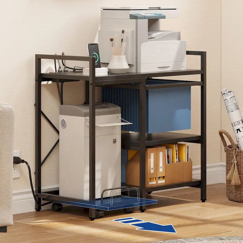 Moasis 3-Shelf Printer Stand with Storage, Rolling Printer Table Machine Cart Organizer with Wheels