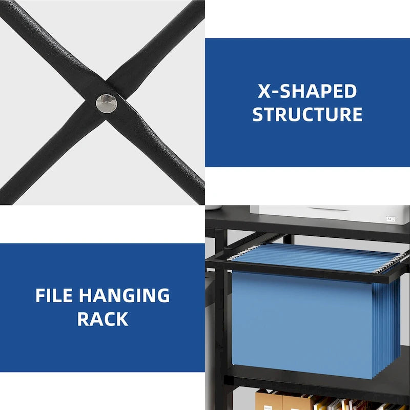 Moasis 3-Shelf Printer Stand with Storage, Rolling Printer Table Machine Cart Organizer with Wheels