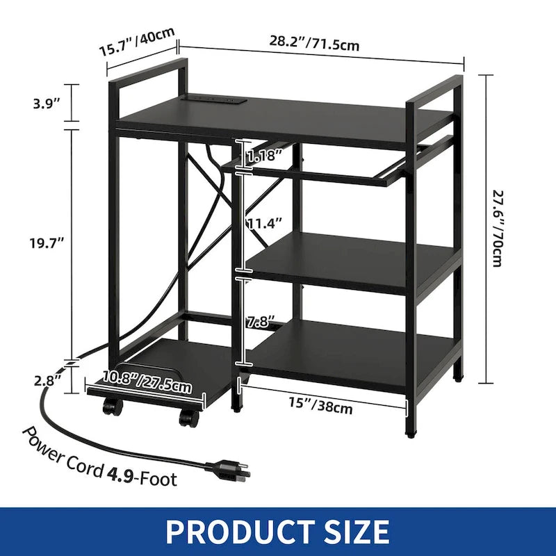 Moasis 3-Shelf Printer Stand with Storage, Rolling Printer Table Machine Cart Organizer with Wheels