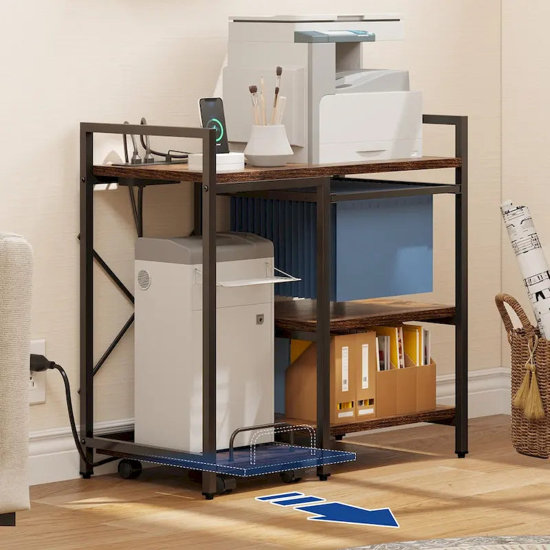 Moasis 3-Shelf Printer Stand with Storage, Rolling Printer Table Machine Cart Organizer with Wheels