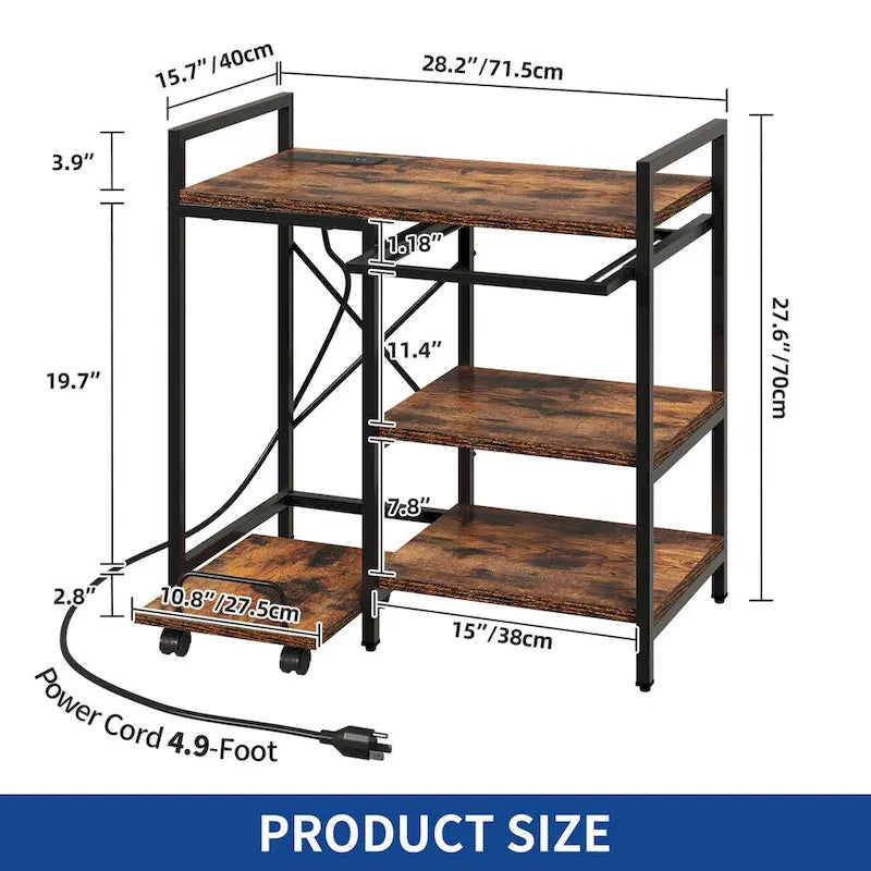 Moasis 3-Shelf Printer Stand with Storage, Rolling Printer Table Machine Cart Organizer with Wheels