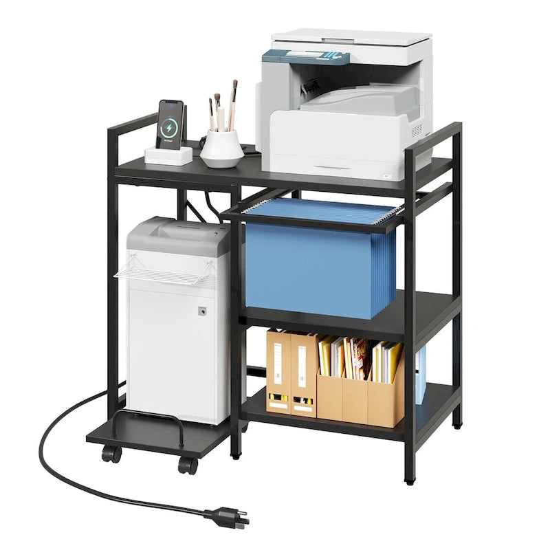 Moasis 3-Shelf Printer Stand with Storage, Rolling Printer Table Machine Cart Organizer with Wheels