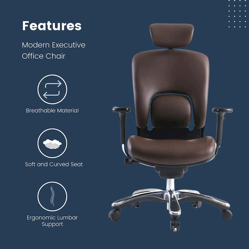 GM Seating Ergolux Genuine Leather Executive Office Chair with Lumbar Support