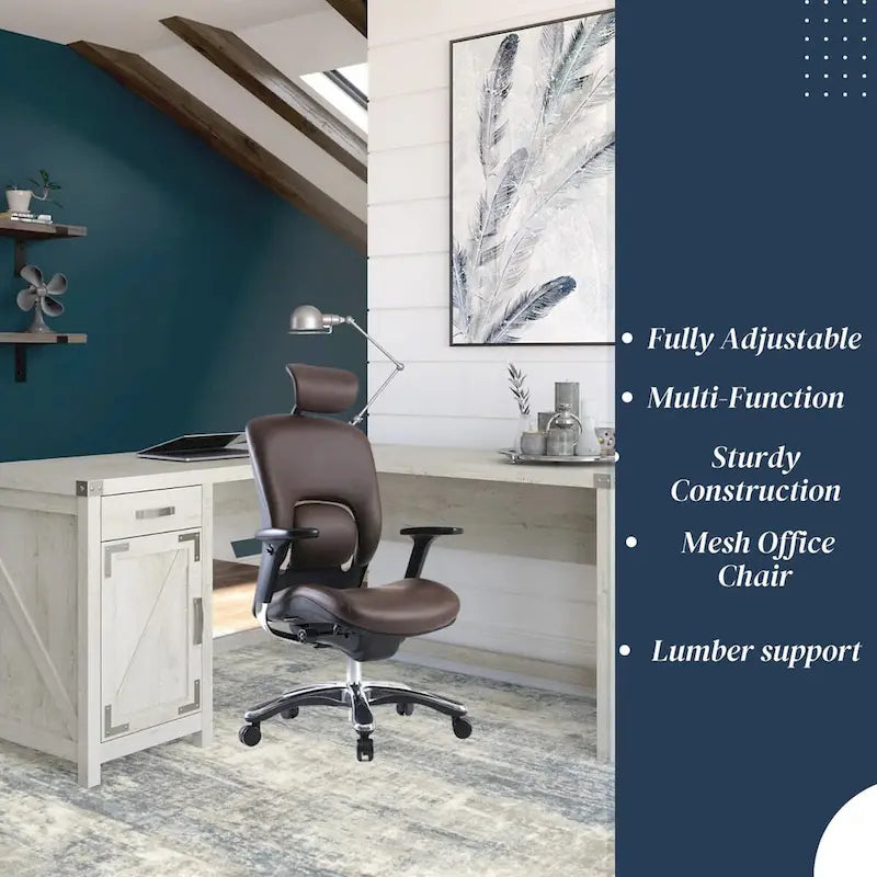 GM Seating Ergolux Genuine Leather Executive Office Chair with Lumbar Support