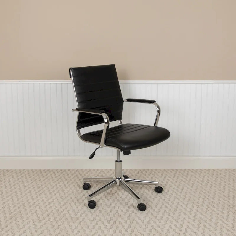 Mid-Back LeatherSoft Contemporary Ribbed Executive Swivel Office Chair