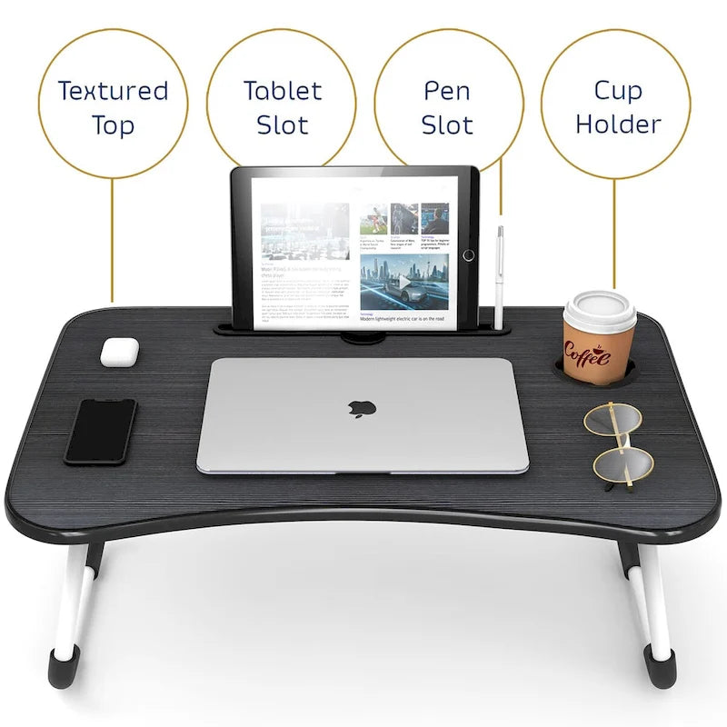 Nestl Adjustable Laptop Bed Tray Table - Portable Lap Desk with Foldable Legs - Space Saving Lapdesk