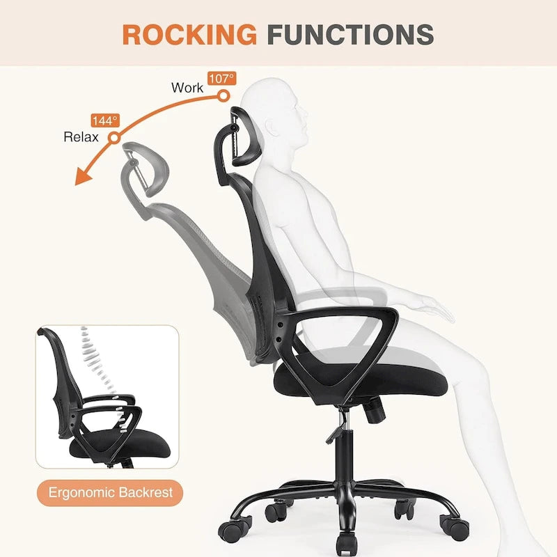Ergonomic Office Chair, High Back Desk Chair with Headrest, Home Office Swivel Mesh Computer Chair Office Chairs