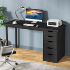 47 inch Computer Wood Desk Office Desks with 5-Drawer, Writing Desk with Metal Frame for Bedroom Study