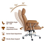Glitzhome Mid-Century Modern Brown Leatherette Gaslift Adjustable Swivel High Back Office Chair with Armrest