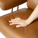 Glitzhome Mid-Century Modern Brown Leatherette Gaslift Adjustable Swivel High Back Office Chair with Armrest