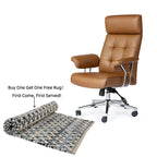 Glitzhome Mid-Century Modern Brown Leatherette Gaslift Adjustable Swivel High Back Office Chair with Armrest