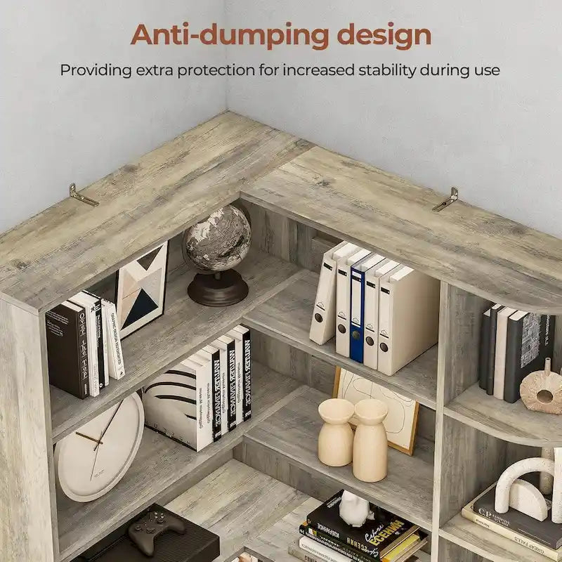 7-Shelf Corner Bookshelf L-Shape Bookcase Large Storage Shelf Display