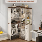 7-Shelf Corner Bookshelf L-Shape Bookcase Large Storage Shelf Display