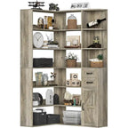 7-Shelf Corner Bookshelf L-Shape Bookcase Large Storage Shelf Display