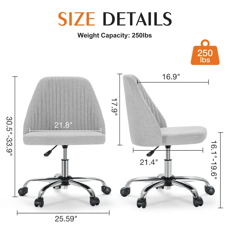 Armless Home Office Desk Chair with Wheels for Small Spaces