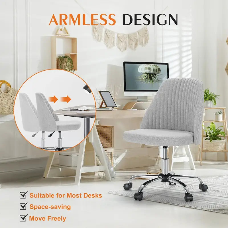 Armless Home Office Desk Chair with Wheels for Small Spaces