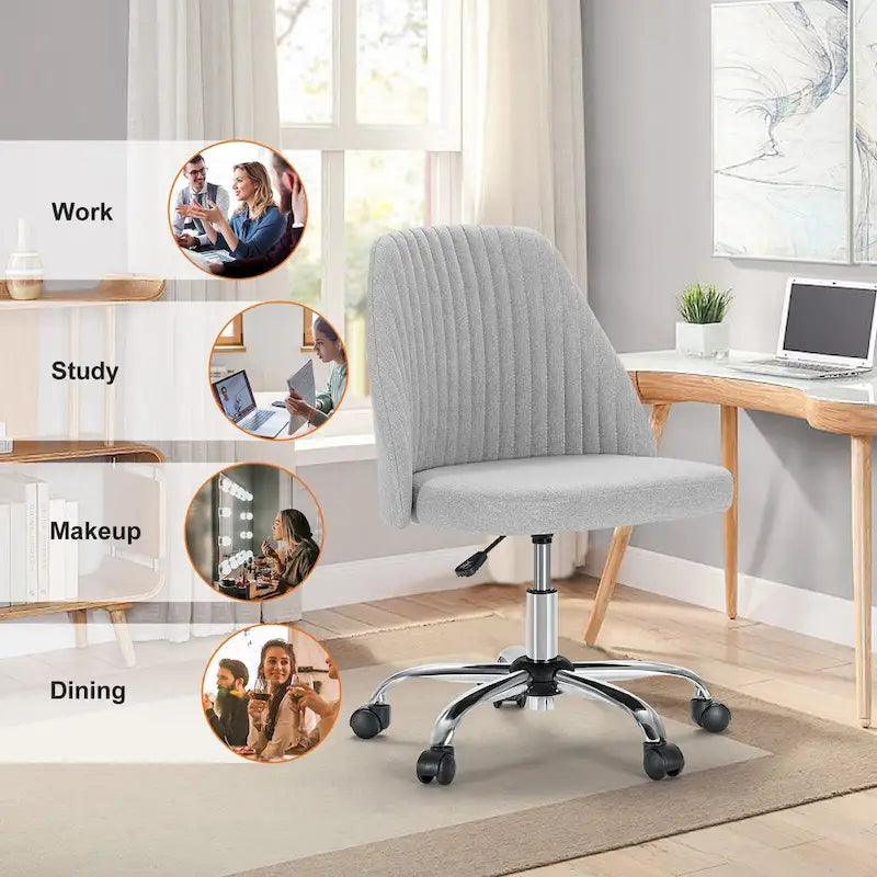 Armless Home Office Desk Chair with Wheels for Small Spaces
