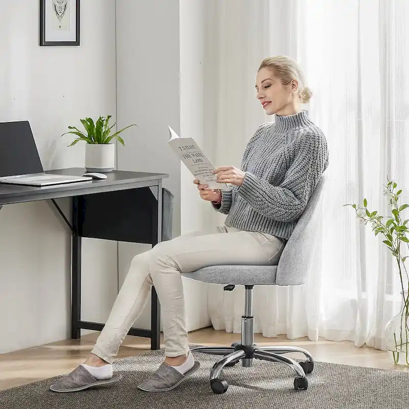 Armless Home Office Desk Chair with Wheels for Small Spaces